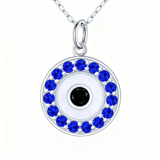 Colar com pendente olho grego em ouro branco 10K com zircónias cúbicas