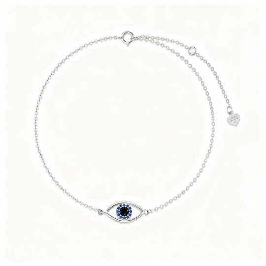 10K White Gold Cubic Zirconia Evil Eye Single Layer Charm Anklet