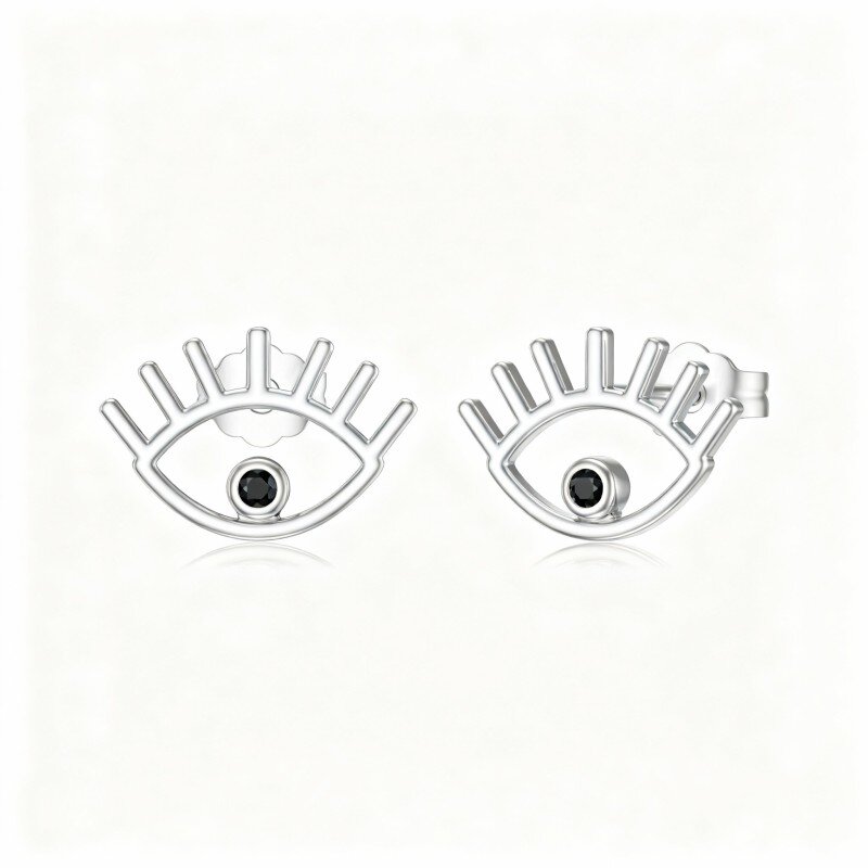10K White Gold Evil Eye Stud Earrings-1