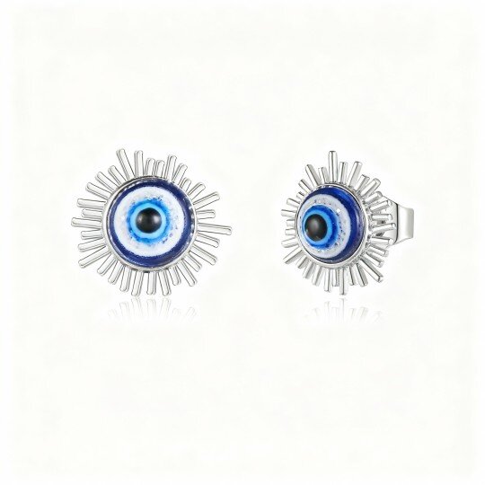 10K White Gold Evil Eye Stud Earrings