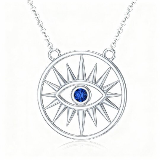 Colar com pendente de olho grego e sol em ouro branco 10K com zircónias cúbicas