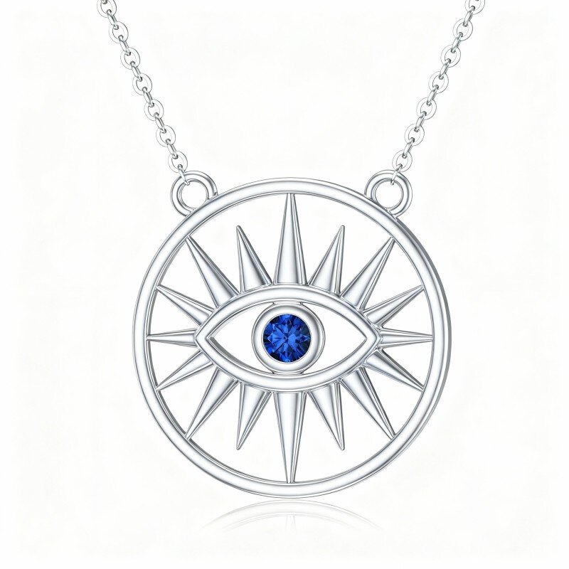 10K White Gold Cubic Zirconia Evil Eye & Sun Pendant Necklace-6
