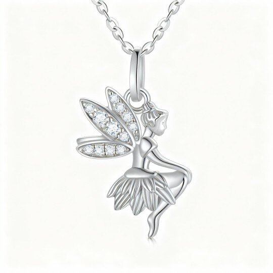 9K White Gold Cubic Zirconia Fairy Pendant Necklace
