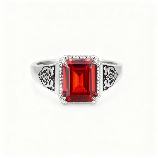 Anel em ouro branco 9K com zircónias cúbicas representando pai e filho. Anel para pais e filhos.