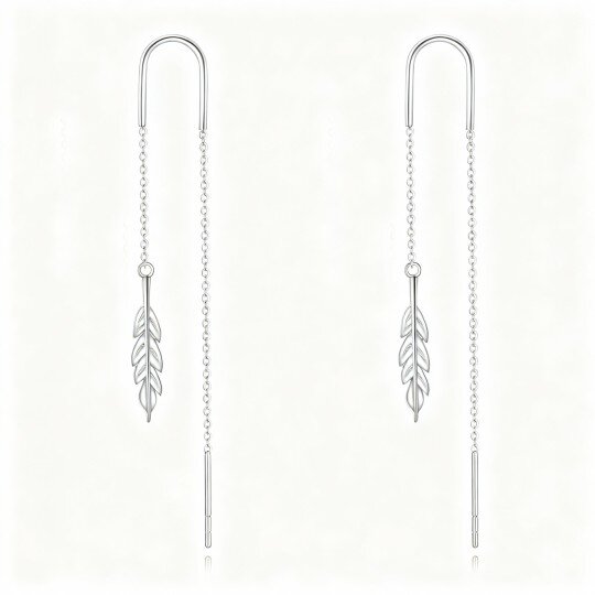 10K White Gold Feather Drop Earrings
