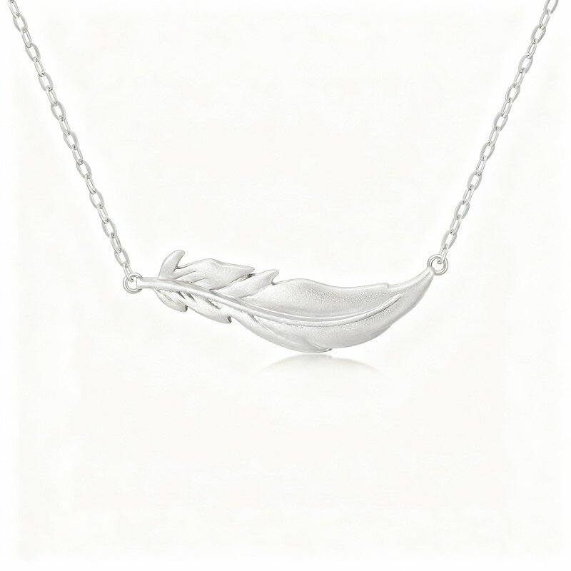 Collana con ciondolo a forma di piuma in oro bianco 10K-5