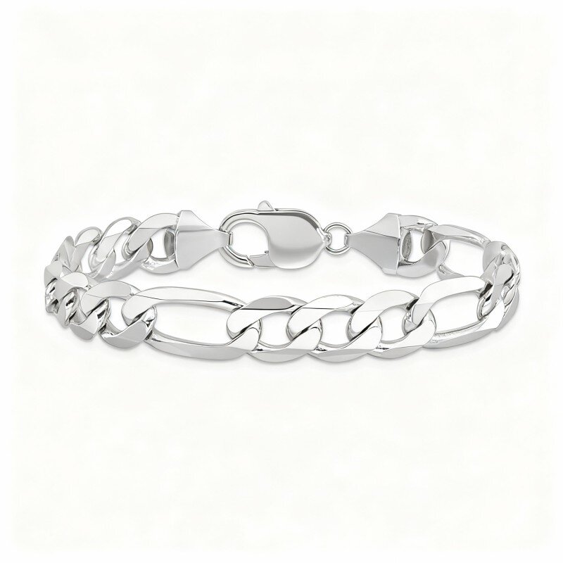 Pulsera Figaro de oro blanco de 10 quilates-12