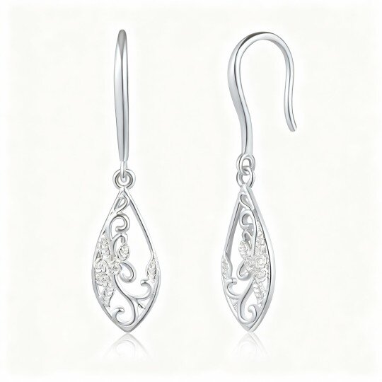 10K White Gold Filigree Drop Earrings