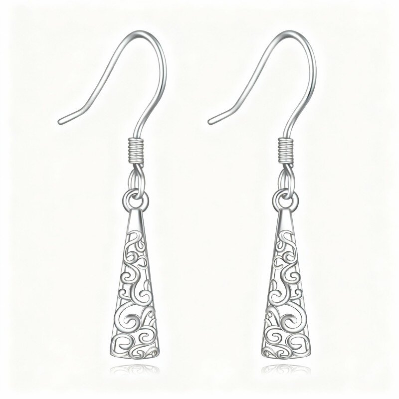 10K White Gold Flower Of Life Drop Earrings-2