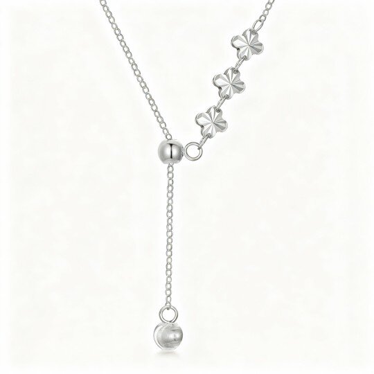 10K White Gold Four Leaf Clover & Bead Adjustable Y Necklace