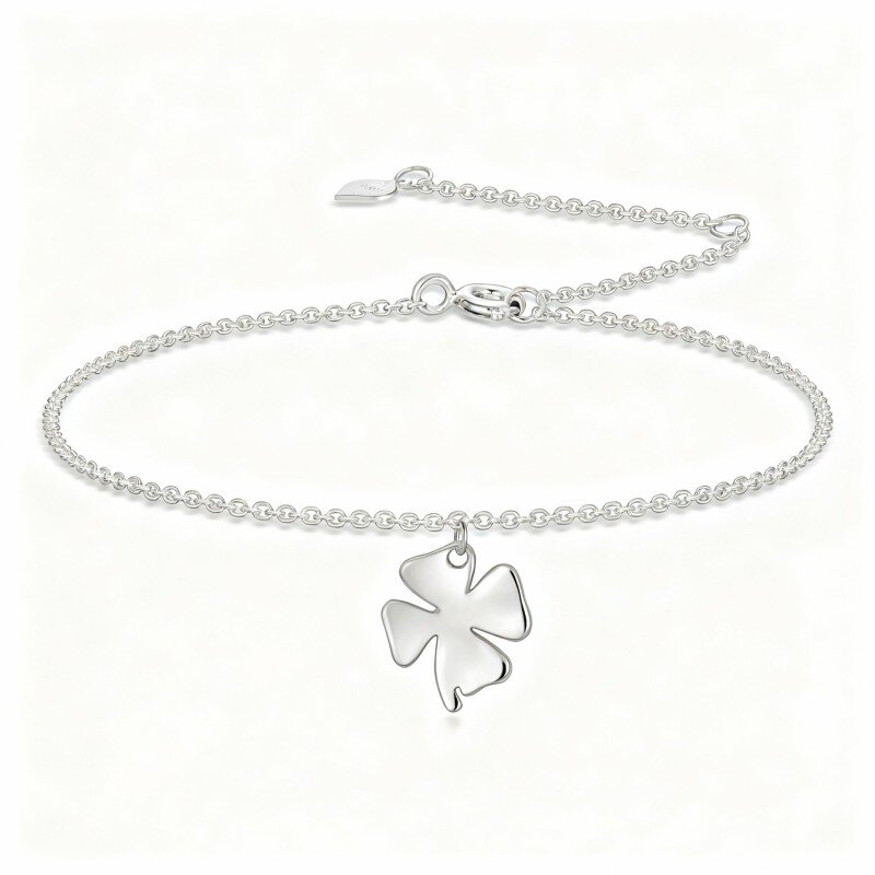 10K White Gold Four Leaf Clover Charm Bracelet-10