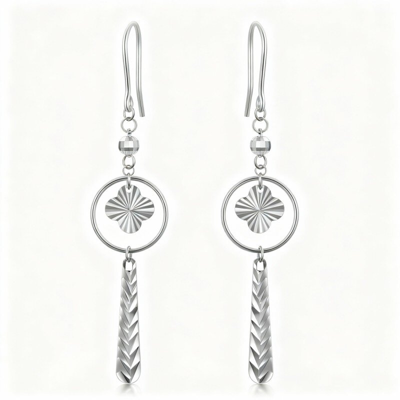 9K White Gold Four Leaf Clover Drop Earrings-19
