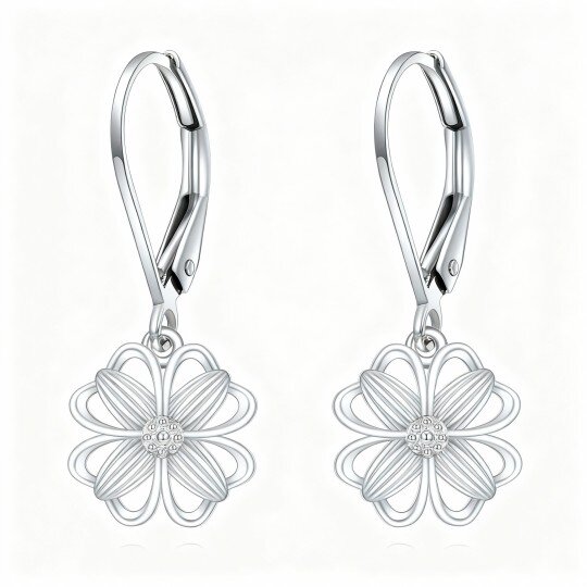 Pendientes colgantes de trébol de cuatro hojas en oro blanco de 10 quilates