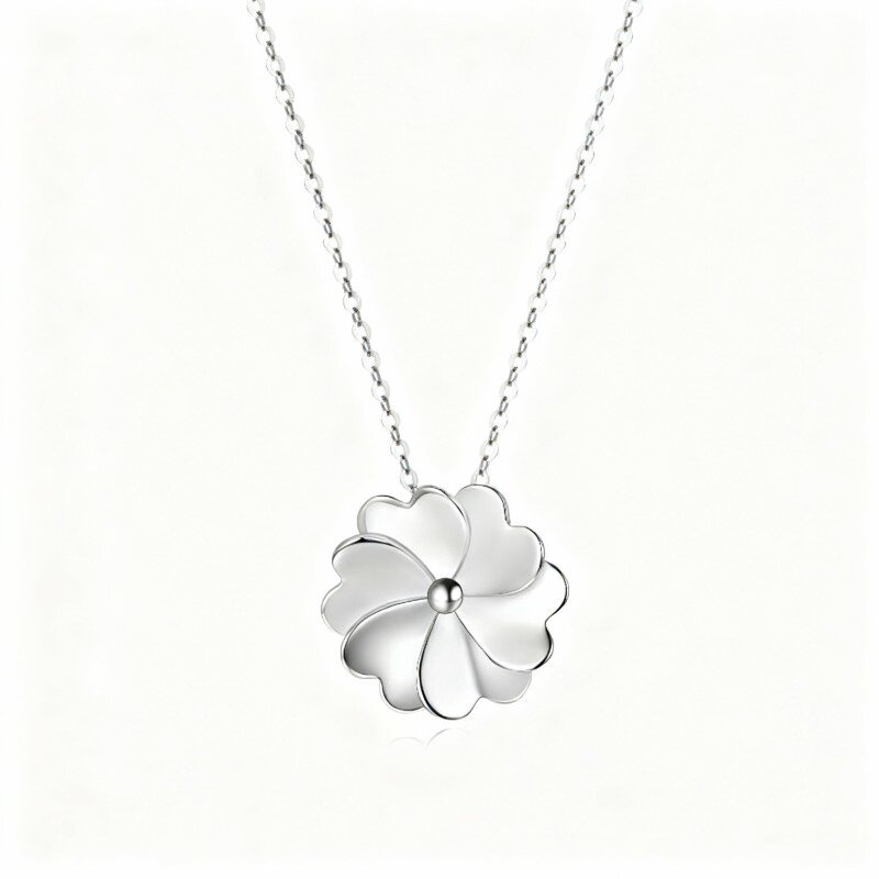 10K White Gold Four Leaf Clover Pendant Necklace-2
