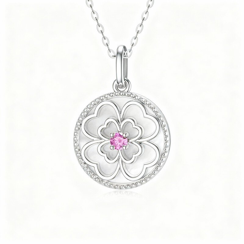 Colar com pendente de trevo de quatro folhas em ouro branco de 10 quilates com zircónias cúbicas-6