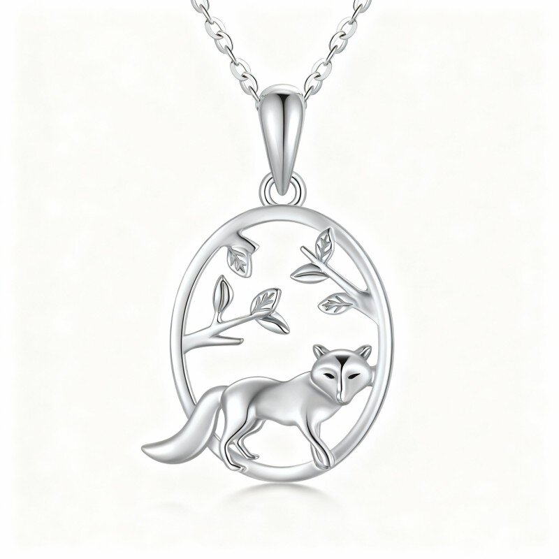 قلادة من الذهب الأبيض عيار 10 قيراط بتصميم ثعلب وأوراق الشجر-6