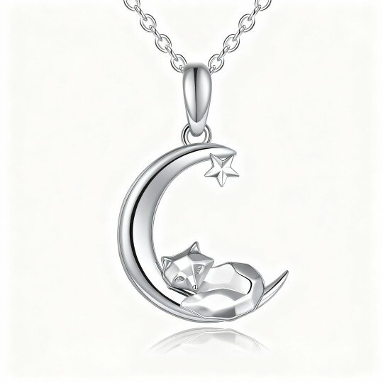 10K White Gold Fox & Moon Pendant Necklace