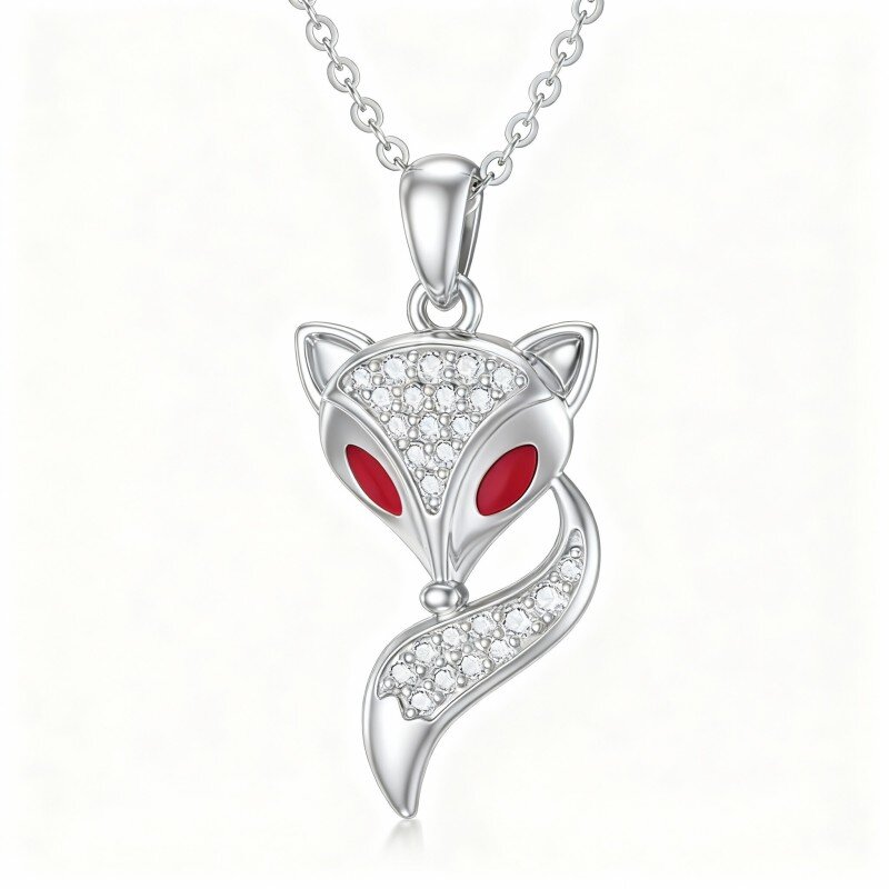 10K White Gold Cubic Zirconia Fox Pendant Necklace-15
