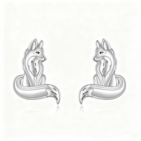 10K White Gold Fox Stud Earrings