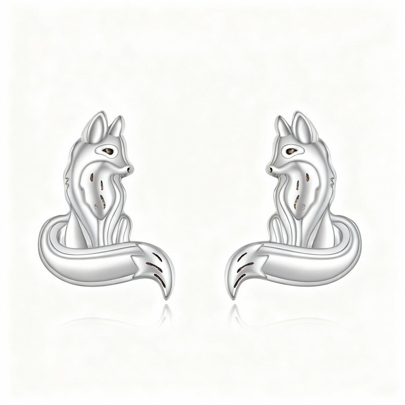 10K White Gold Fox Stud Earrings-1