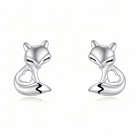 10K White Gold Fox Stud Earrings