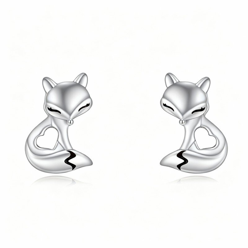 10K White Gold Fox Stud Earrings-1