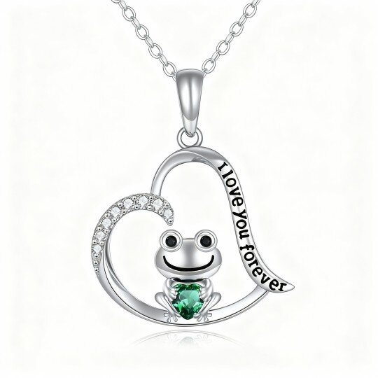 10K White Gold Cubic Zirconia Frog & Heart Pendant Necklace