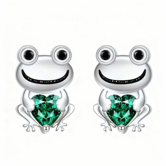 10K White Gold Cubic Zirconia Frog Stud Earrings