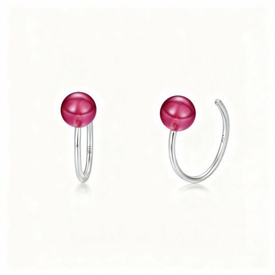 Boucles d'oreilles puces en or blanc 10 carats et perles de grenat