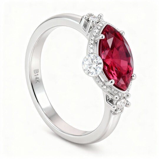 Bague de fiançailles pour couple en or blanc 10 carats, zircon cubique et grenat