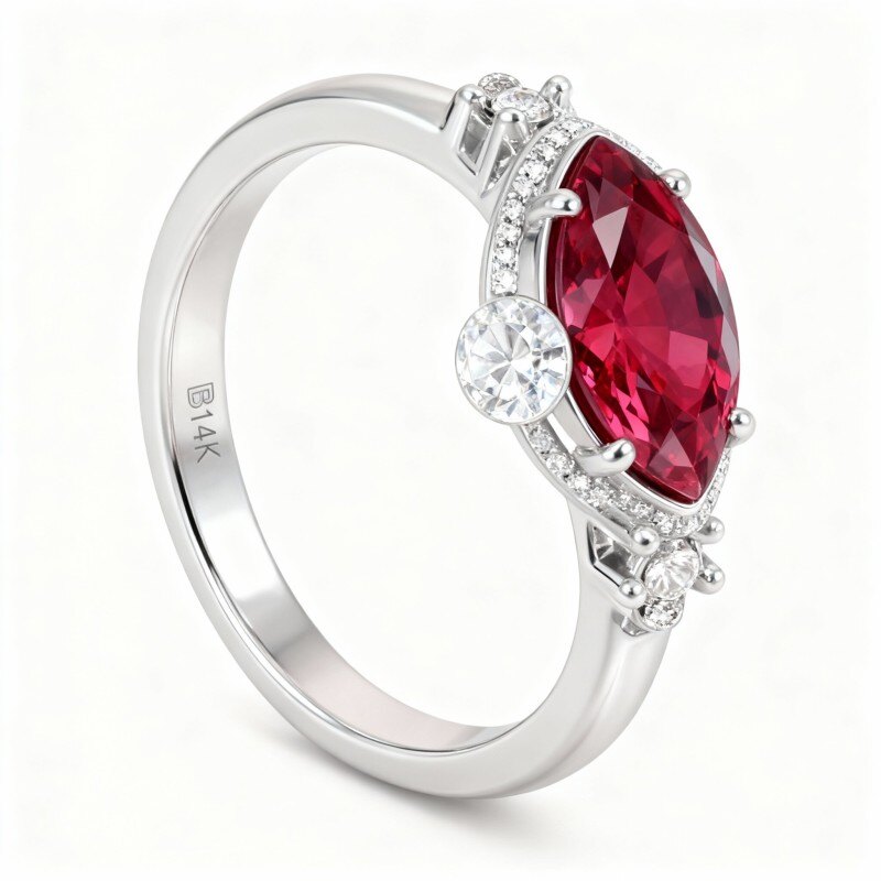 Verlobungsring aus 10-karätigem Weißgold mit Zirkonia und Granat-19