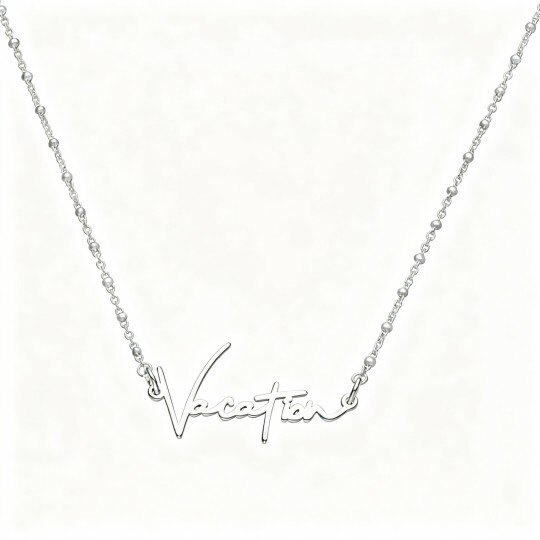 10Kホワイトゴールドガーネットパーソナライズ彫刻ペンダントネックレス