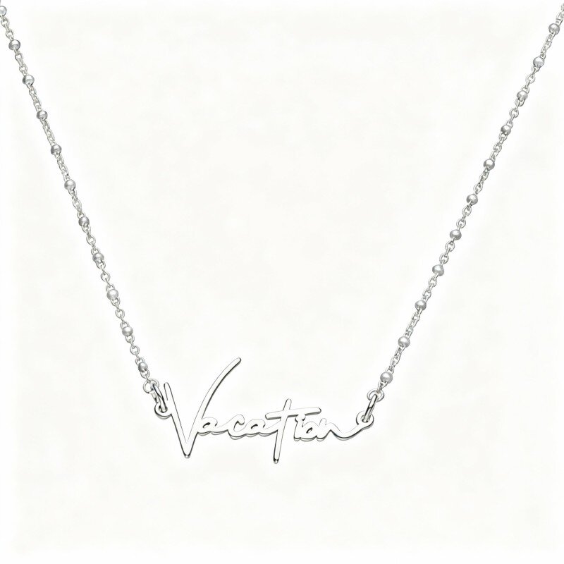 Collar con colgante de oro blanco de 10 quilates con granate y grabado personalizado-1