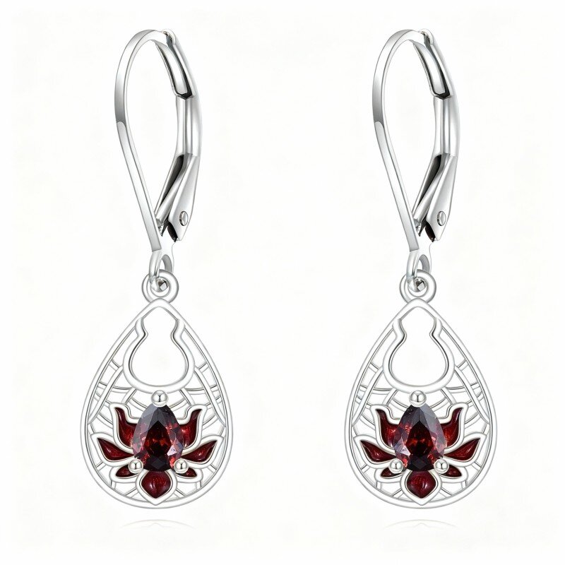 Brincos em forma de gota de neve com granada em ouro branco 10K-1