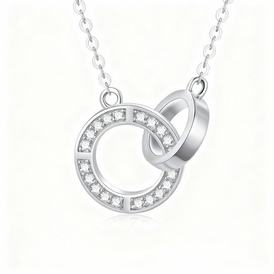 10K White Gold Cubic Zirconia Generation Ring Pendant Necklace