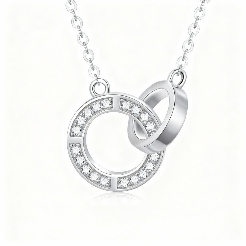 10K White Gold Cubic Zirconia Generation Ring Pendant Necklace-19