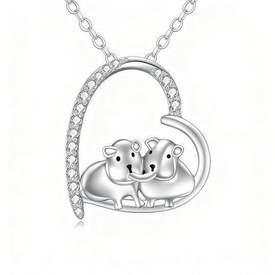 Halskette aus 10-karätigem Weißgold mit Zirkonia-Meerschweinchen- und Herzanhänger