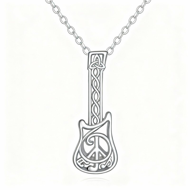 Collier pendentif guitare en or blanc 10 carats-10