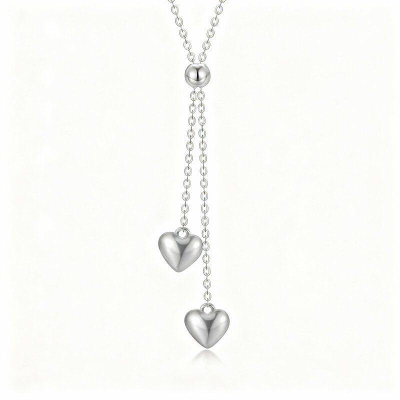 9K White Gold Heart Adjustable Y Necklace-2