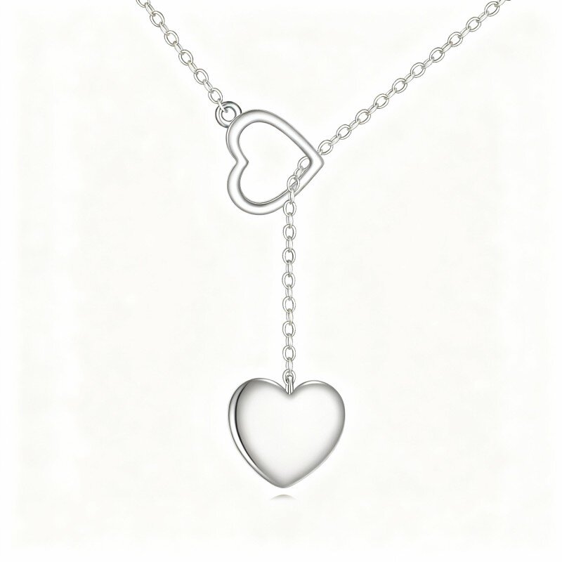 10K White Gold Heart Adjustable Y Necklace-18