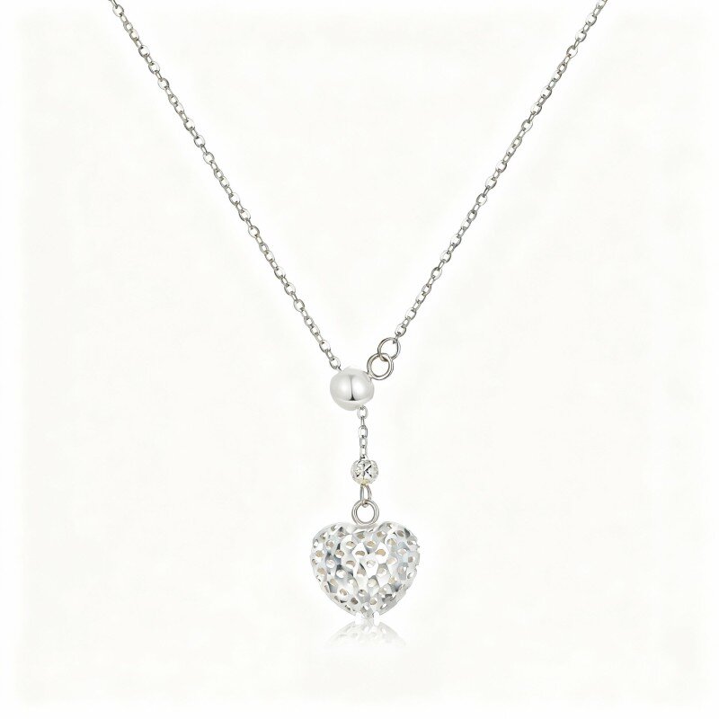 10K White Gold Heart Adjustable Y Necklace-13