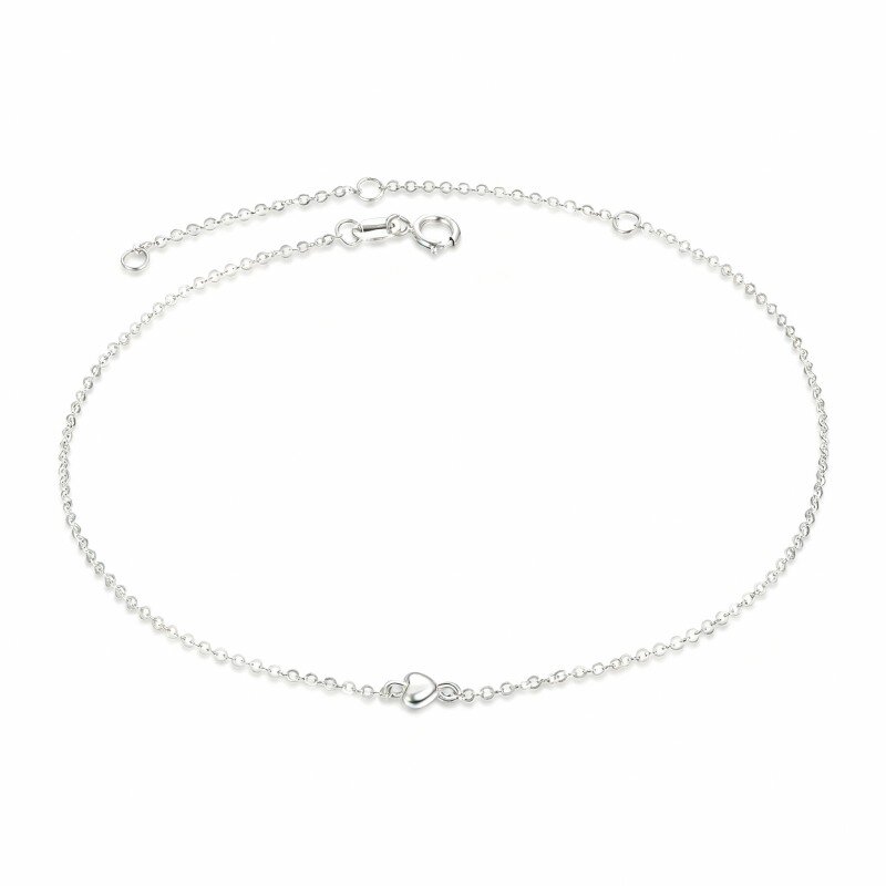 سوار سلسلة قلب من الذهب الأبيض عيار 10 قيراط-1