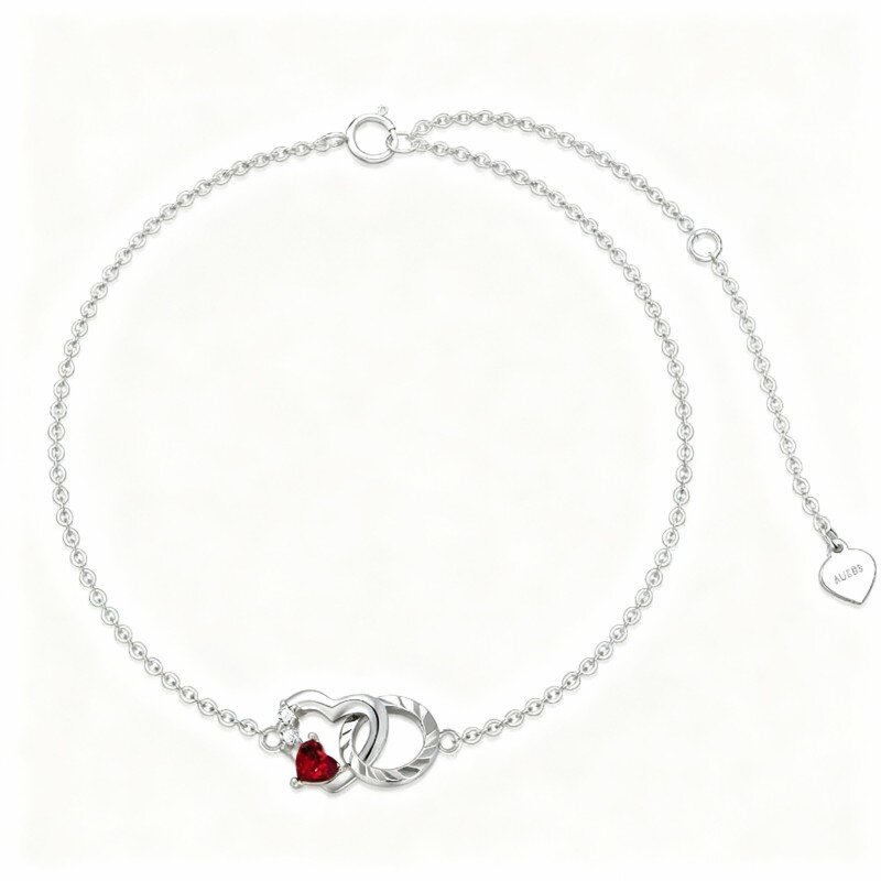 10K White Gold Cubic Zirconia Heart Charm Bracelet-14