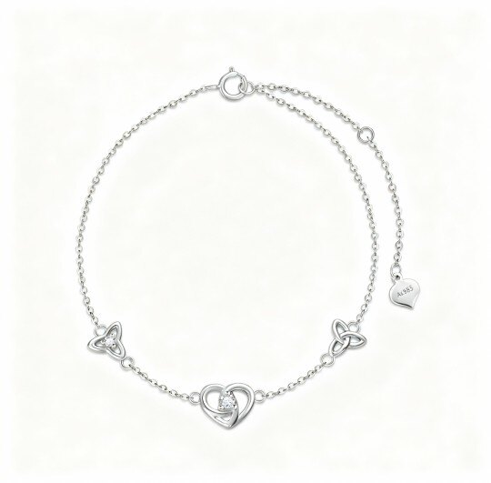 10Kホワイトゴールド キュービックジルコニア ハートチャームブレスレット