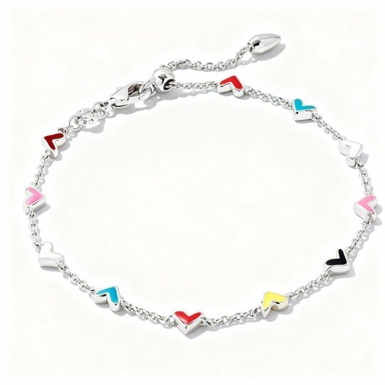 Bracelet à breloques en forme de cœur en or blanc 10 carats