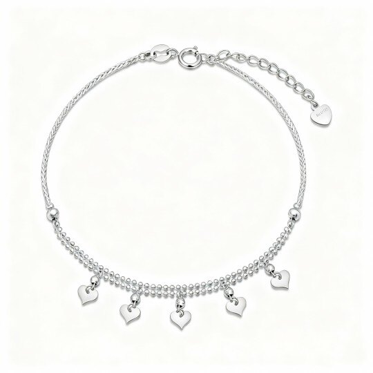 Bracelet à breloques en forme de cœur en or blanc 10 carats