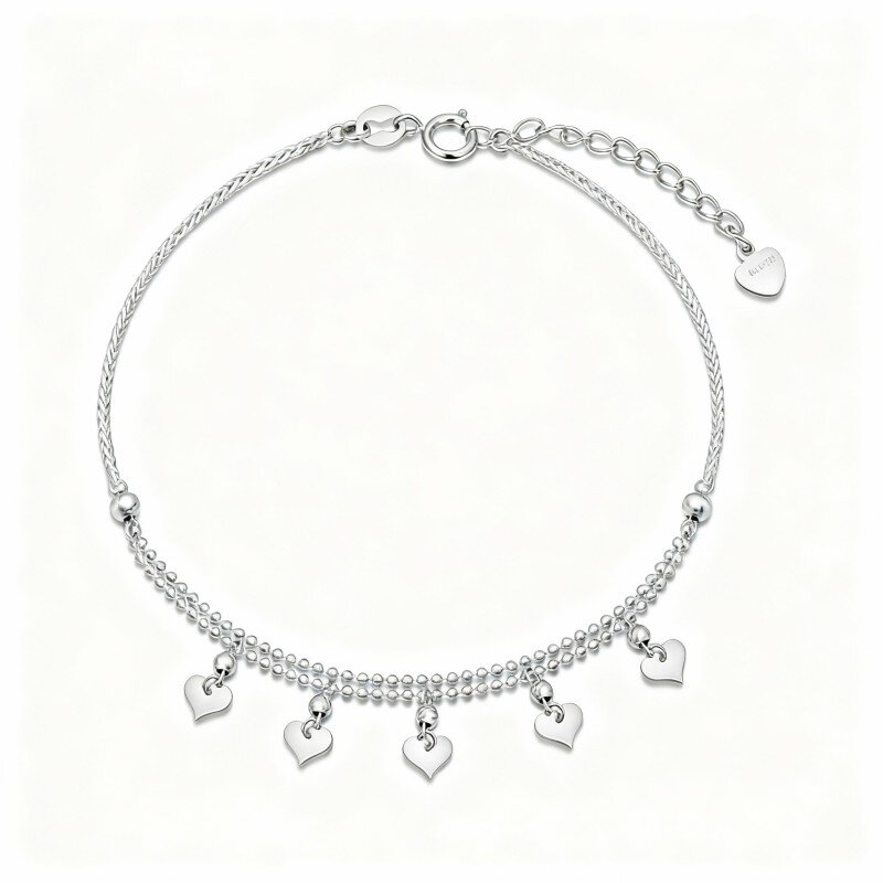 Pulseira com pendente coração em ouro branco 10K-6