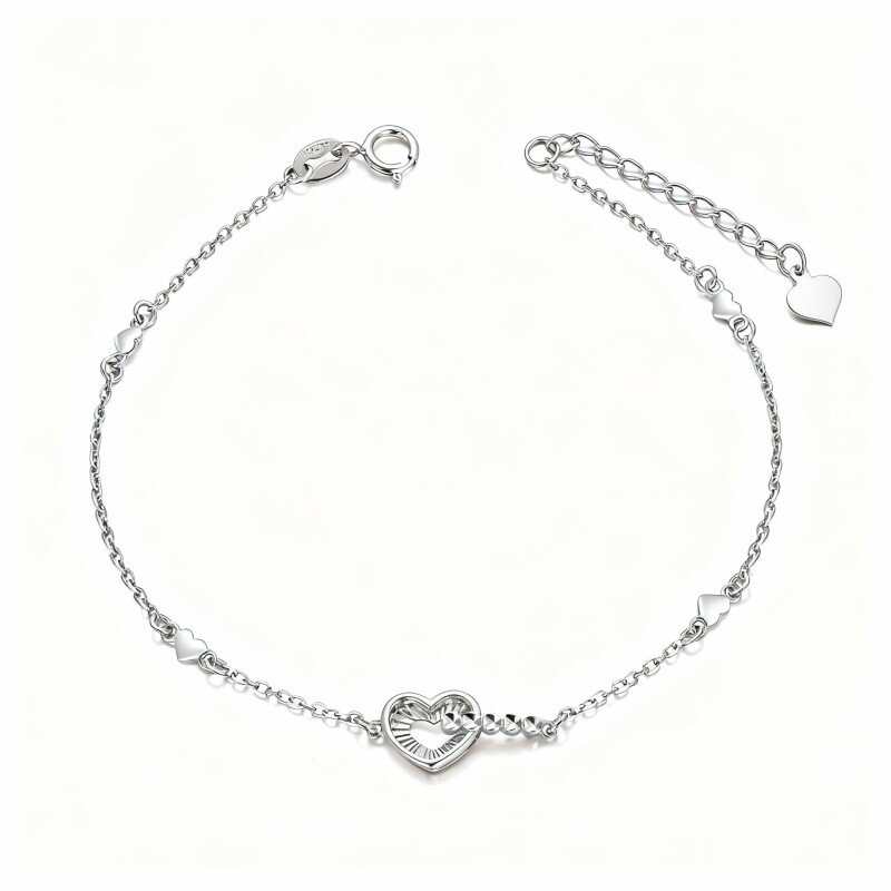 Bracelet à breloques en forme de cœur en or blanc 10 carats-13