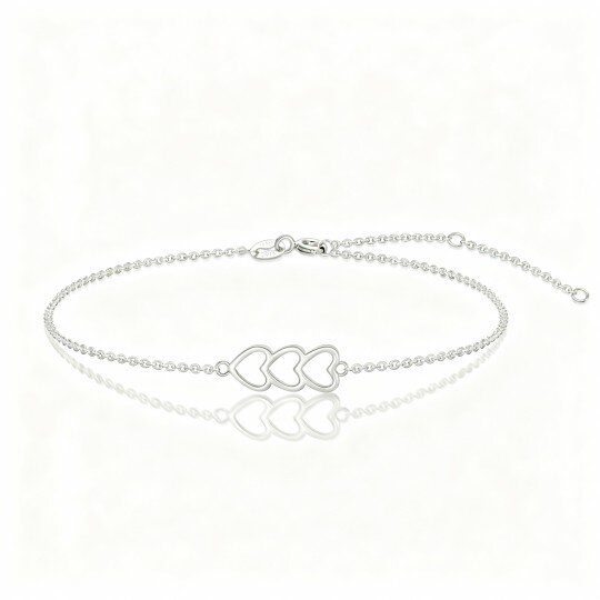 Pulsera de oro blanco de 10 quilates con dije de corazón y corazón
