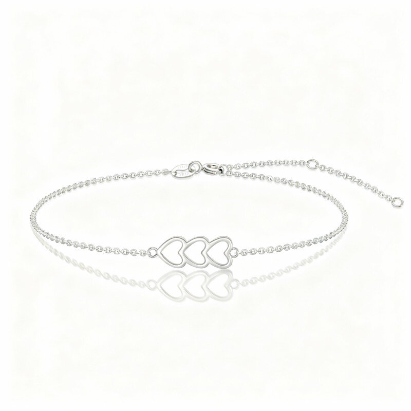 10K White Gold Heart With Heart Charm Bracelet-5